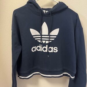 adidas Navy Cropped Hoodie with White Trefoil Logo